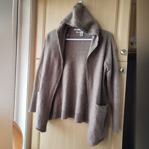Max Studio 2 Ply Cashmere Swester Taupe Hooded Cardigan